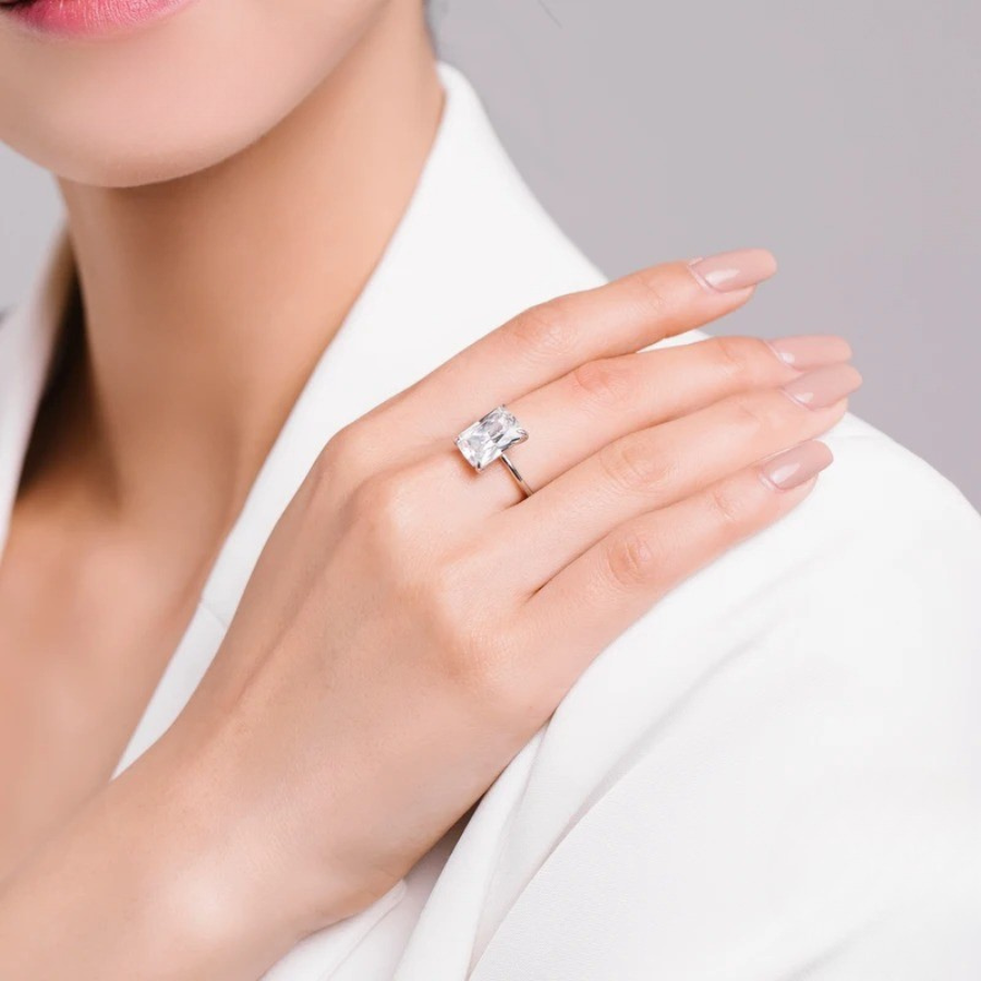 Classic Rectangular Cut CZ Ring – 925 Sterling Silver