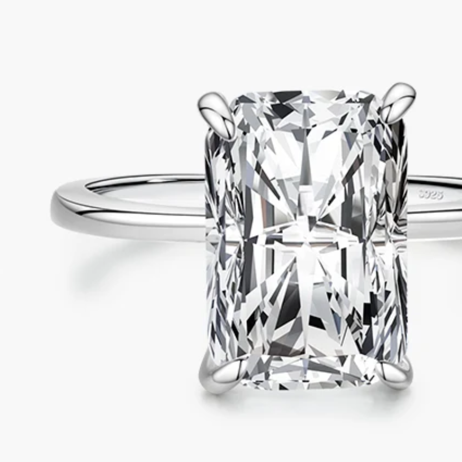 18K Classic Rectangular Cut CZ Ring – 925 Sterling Silver