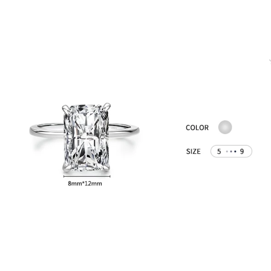 18K Classic Rectangular Cut CZ Ring – 925 Sterling Silver