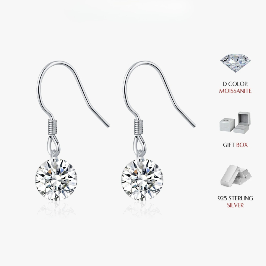 1CT D Color Moissanite Hook Earrings – 925 Sterling Silver