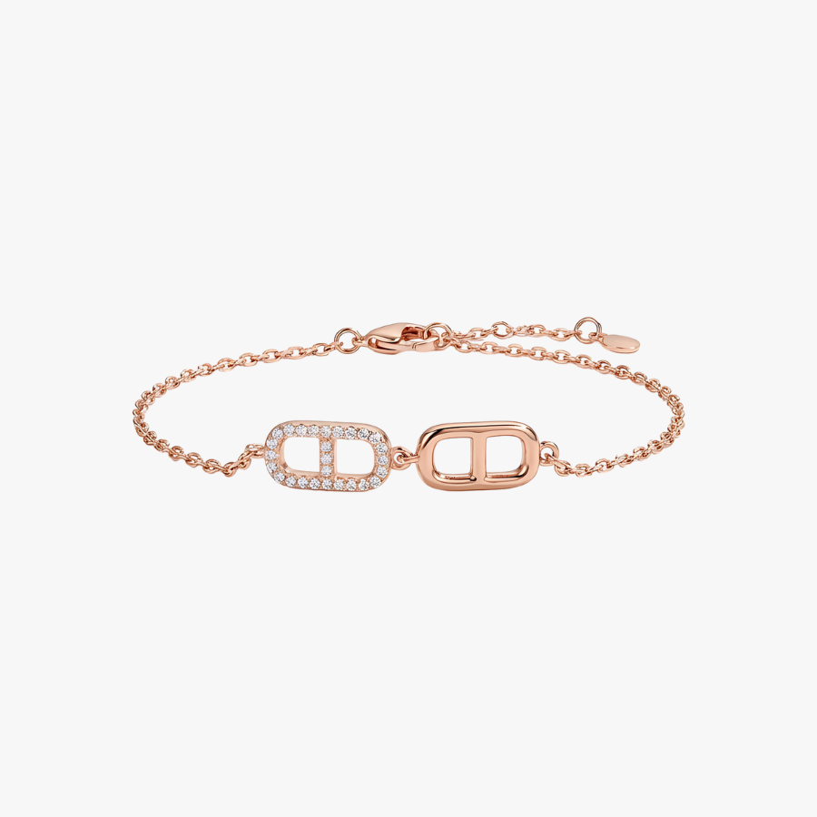 18K Ella Double-Link Rose Gold Bracelet – 925 Sterling Silver