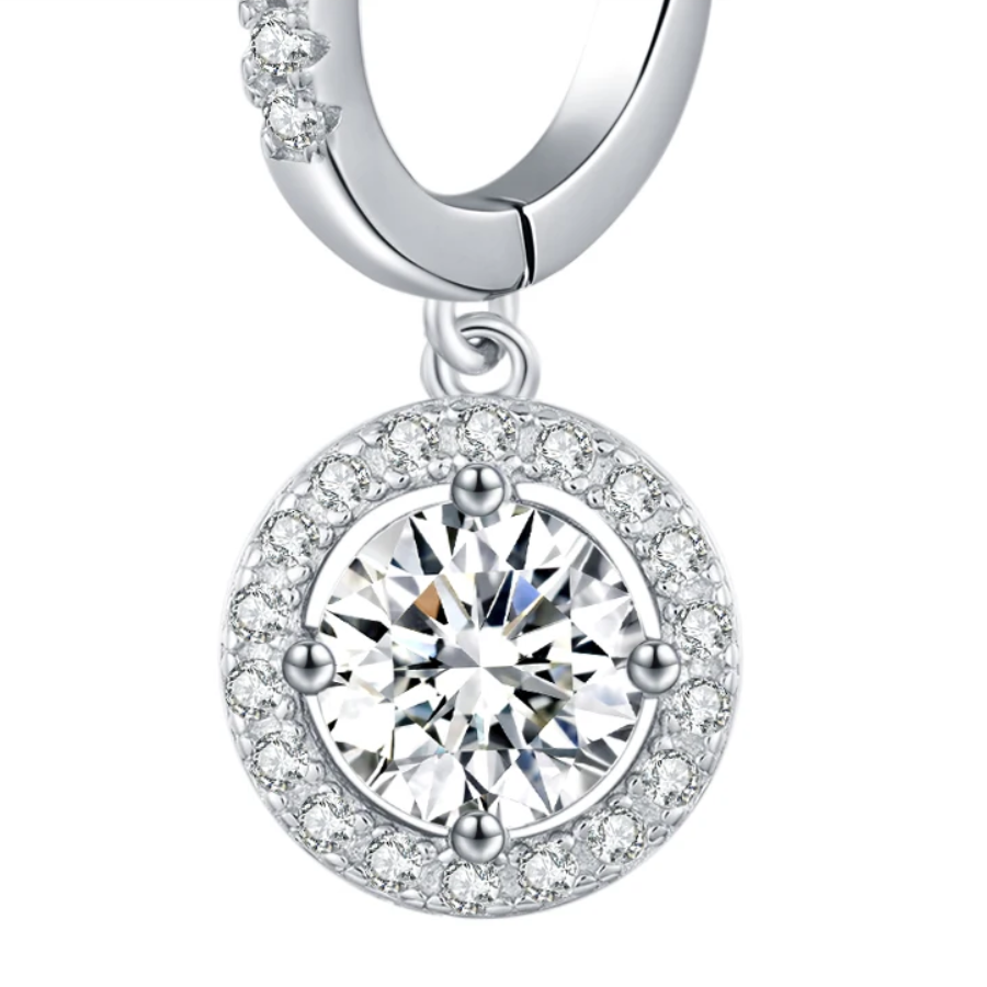D Color Moissanite Halo Drop Earrings – 925 Sterling Silver
