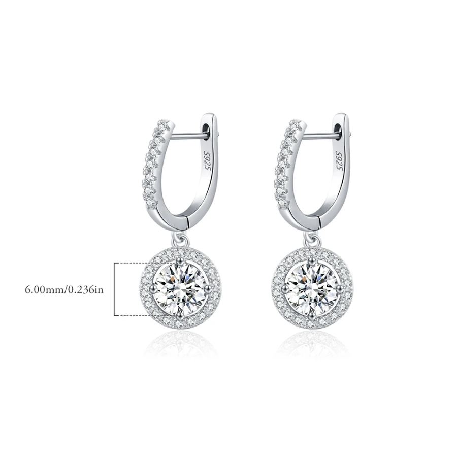 D Color Moissanite Halo Drop Earrings – 925 Sterling Silver
