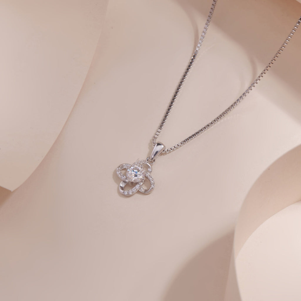 18K Moissanite Four Leaf Clover Necklace 5mm – 925 Sterling Silver
