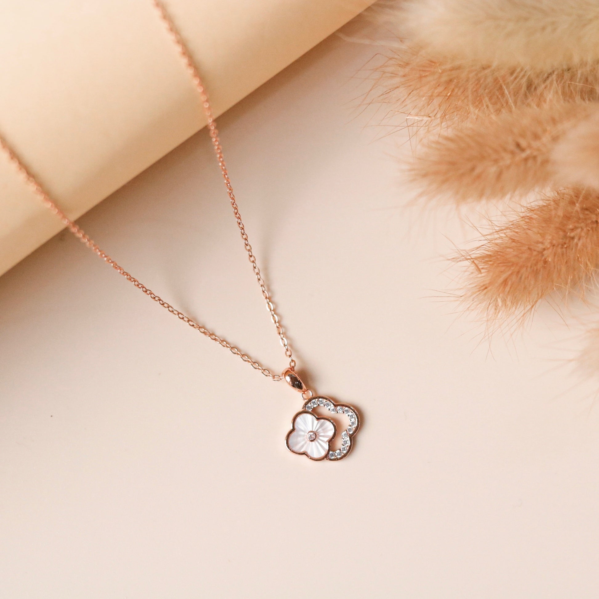18K Rose Gold Plated Clover Necklace – 925 Sterling Silver