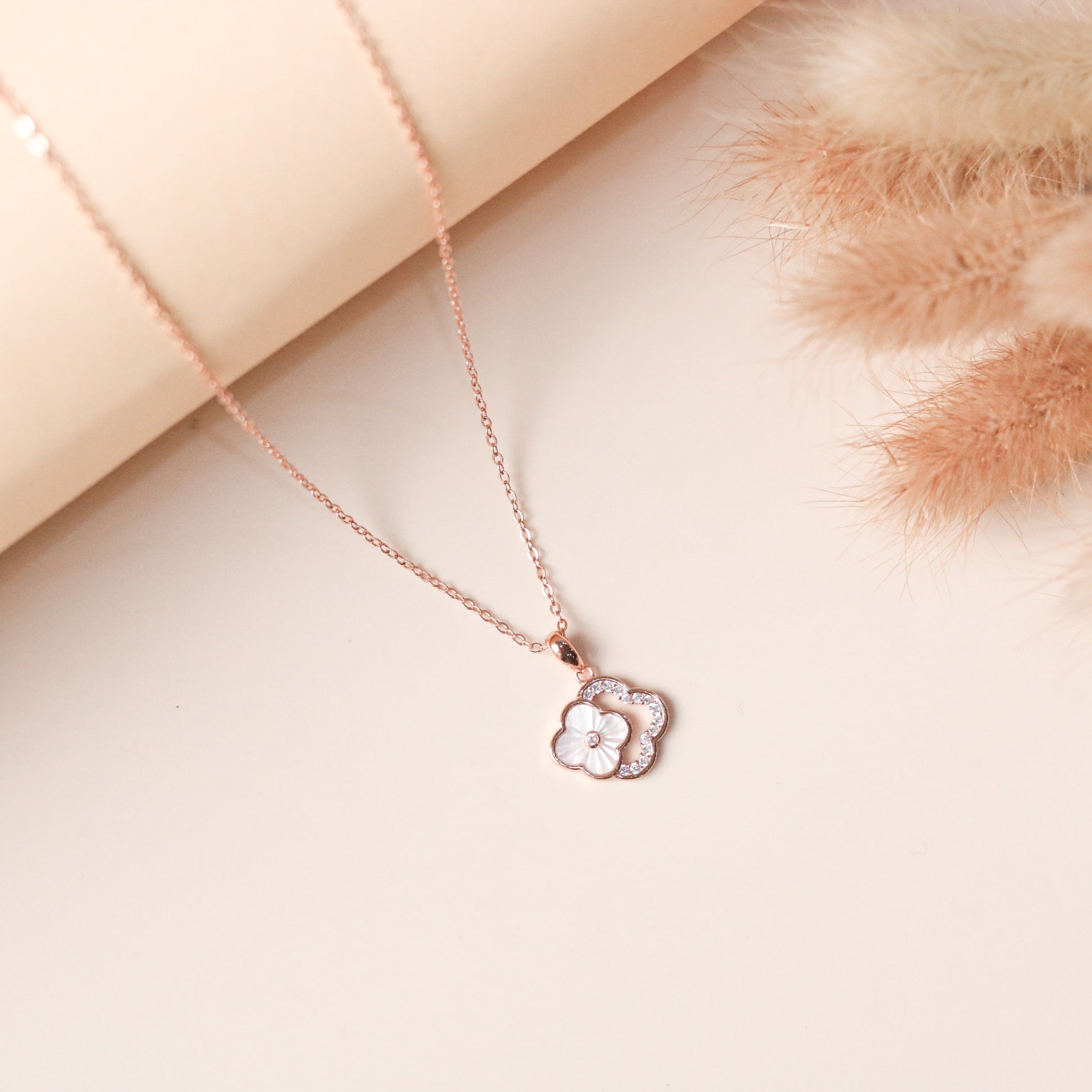 18K Rose Gold Plated Clover Necklace – 925 Sterling Silver