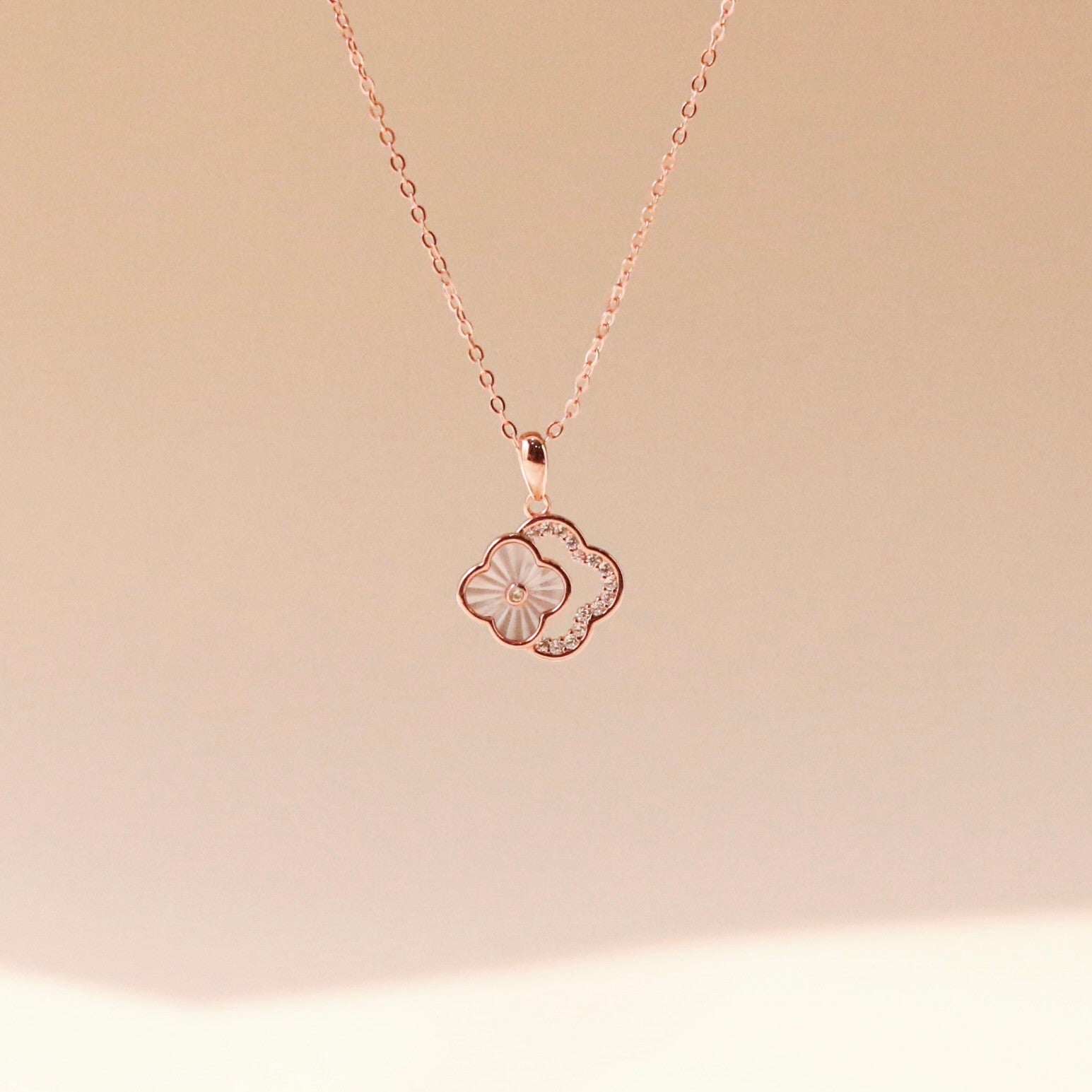 18K Rose Gold Plated Clover Necklace – 925 Sterling Silver