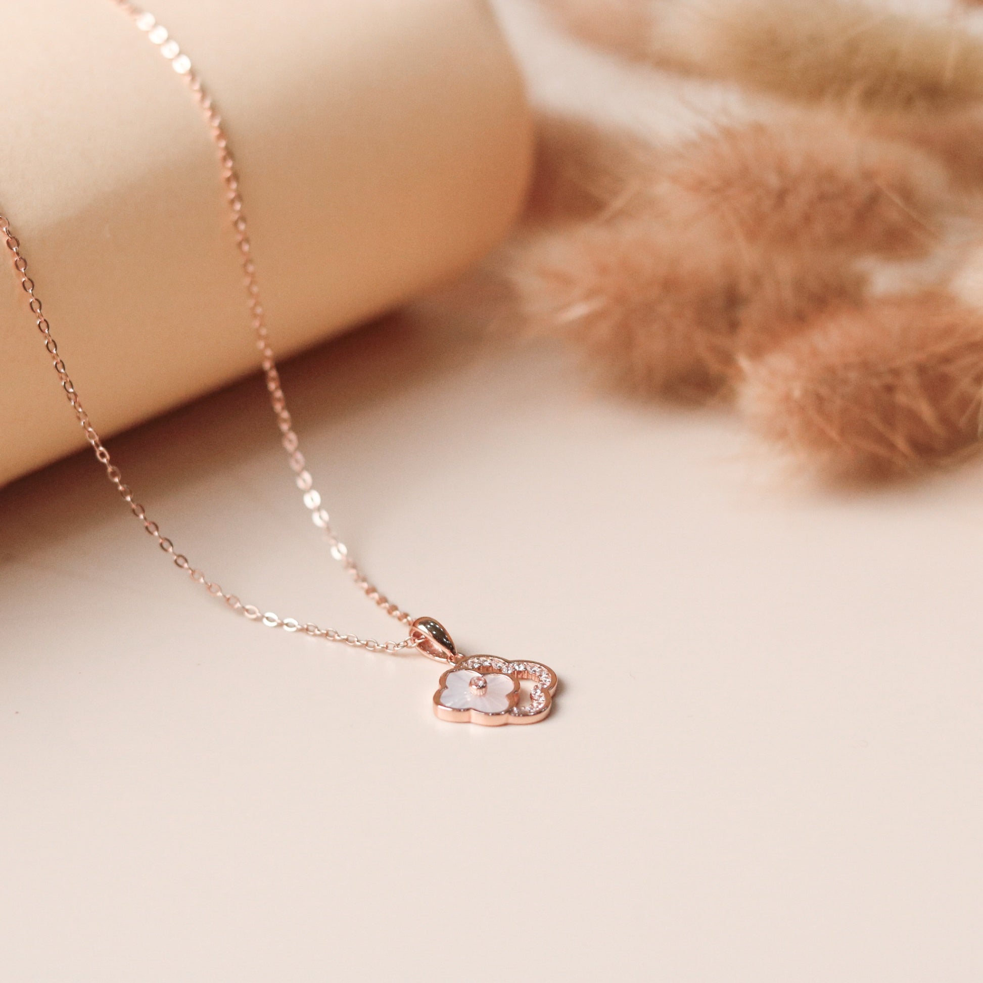 18K Rose Gold Plated Clover Necklace – 925 Sterling Silver