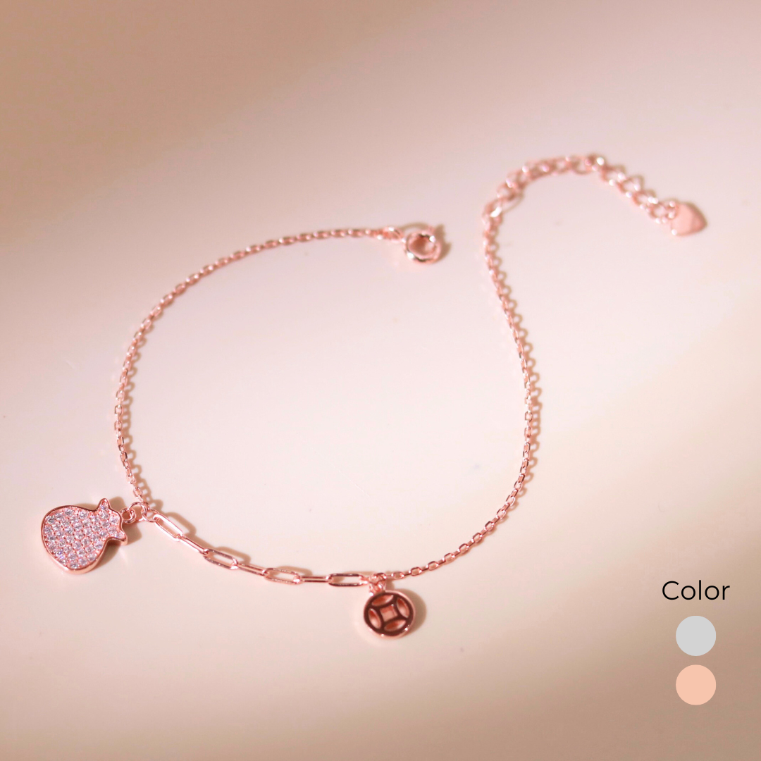18K Lucky Coin Pouch Bracelet – 925 Sterling Silver