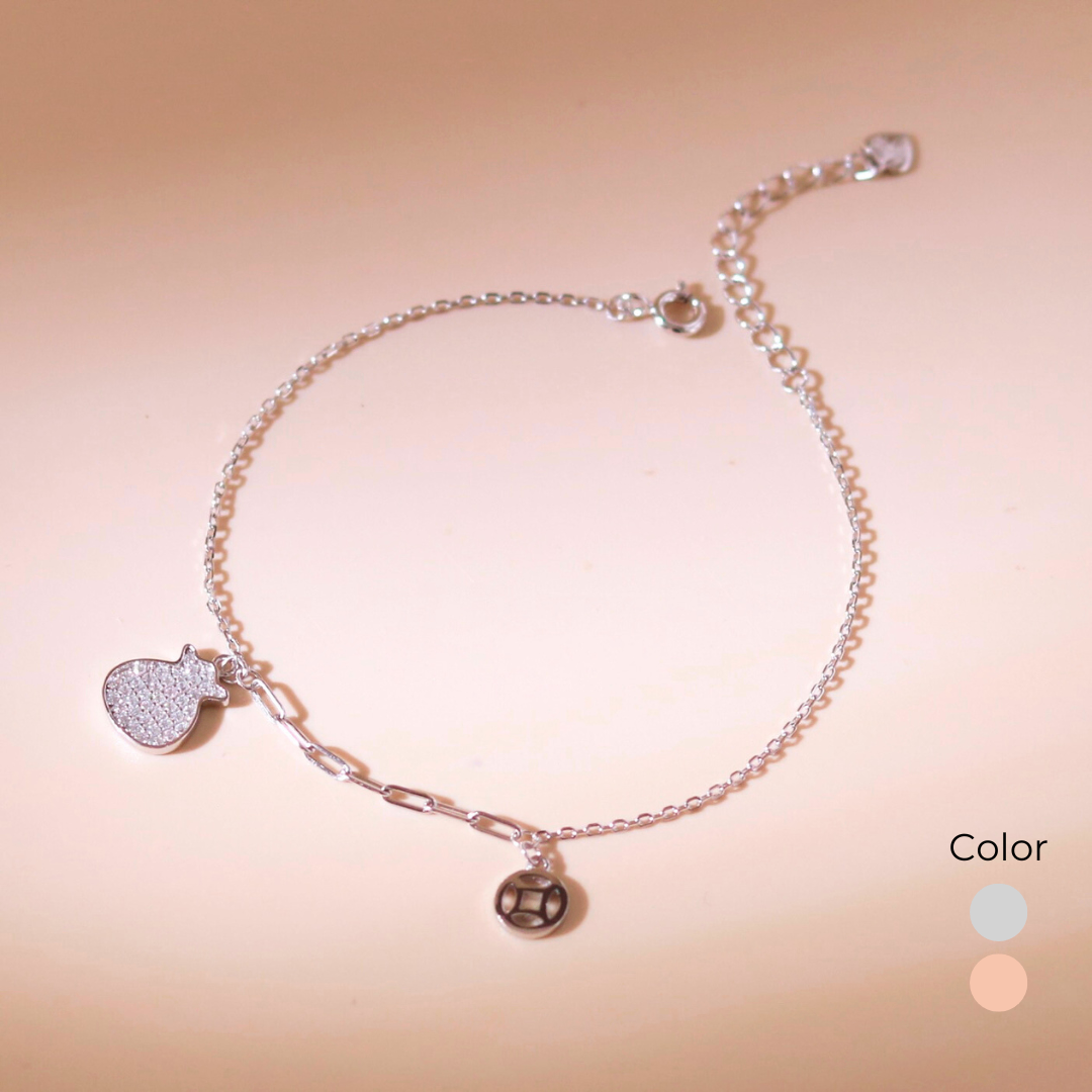 18K Lucky Coin Pouch Bracelet – 925 Sterling Silver
