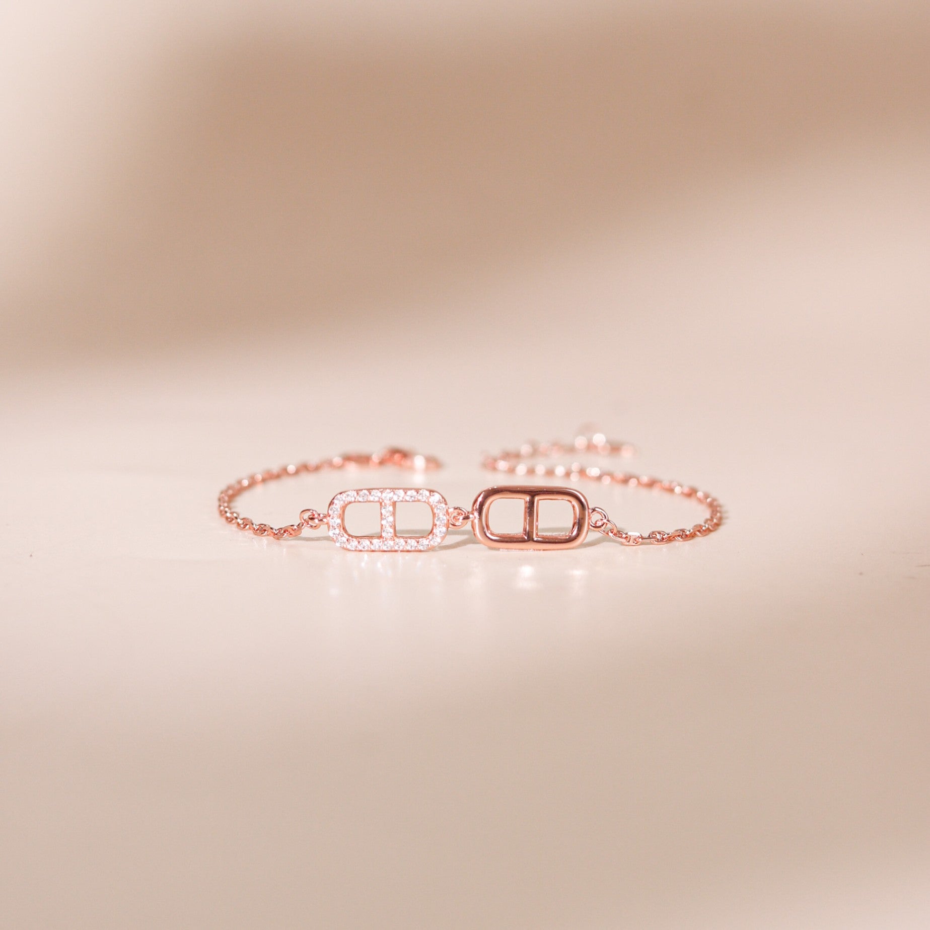 18K Ella Double-Link Rose Gold Bracelet – 925 Sterling Silver