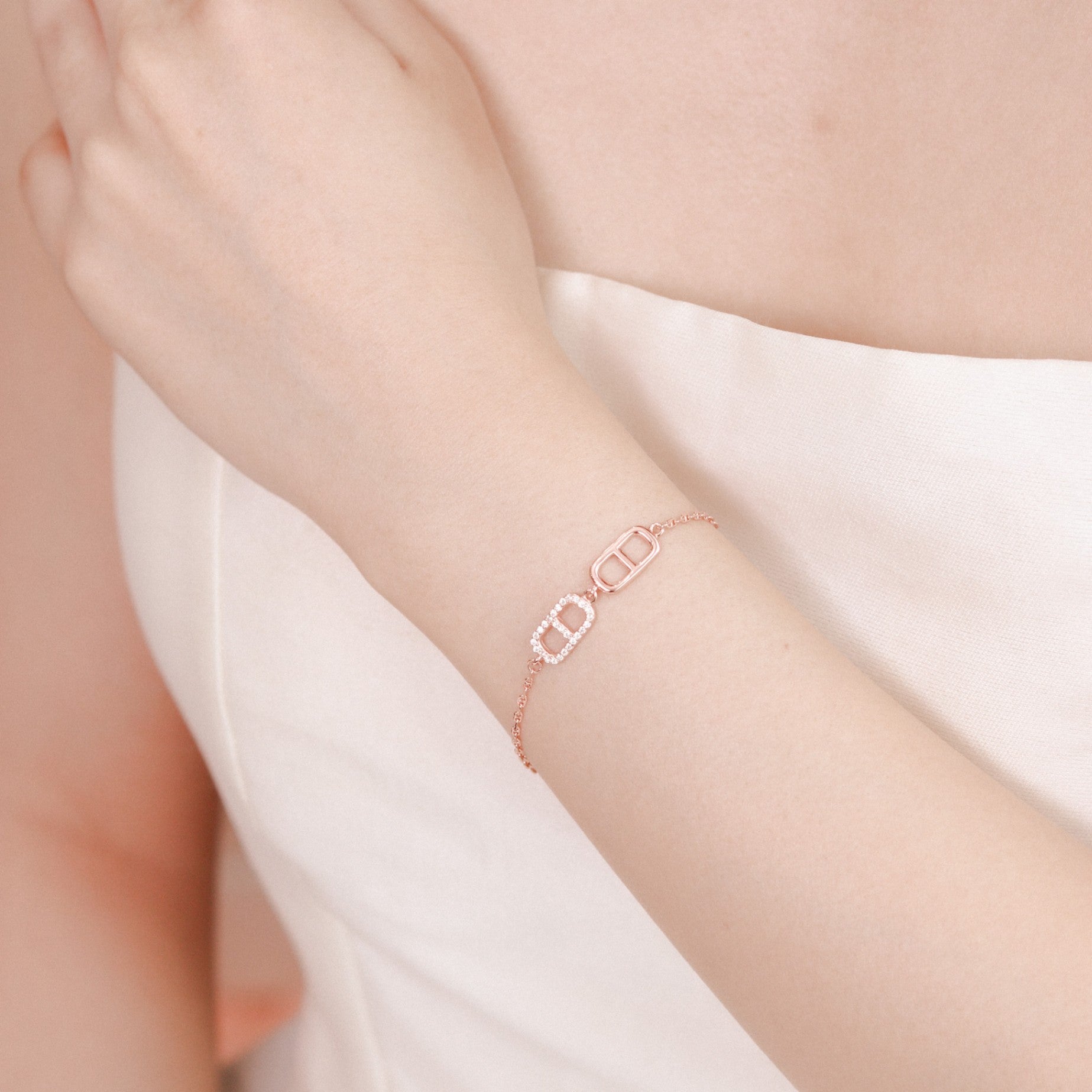 18K Ella Double-Link Rose Gold Bracelet – 925 Sterling Silver