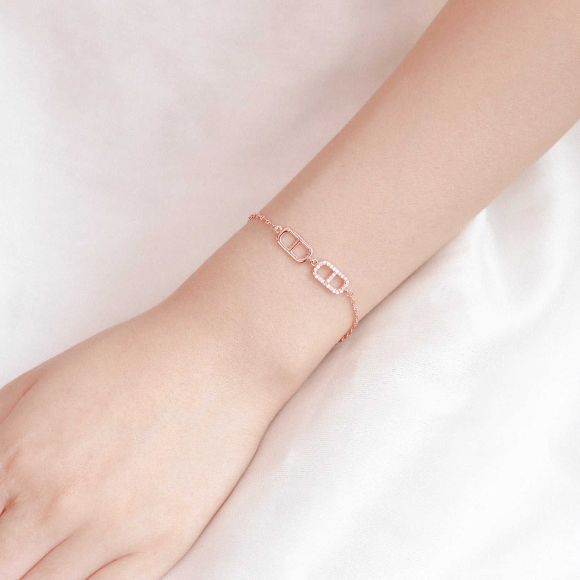 18K Ella Double-Link Rose Gold Bracelet – 925 Sterling Silver
