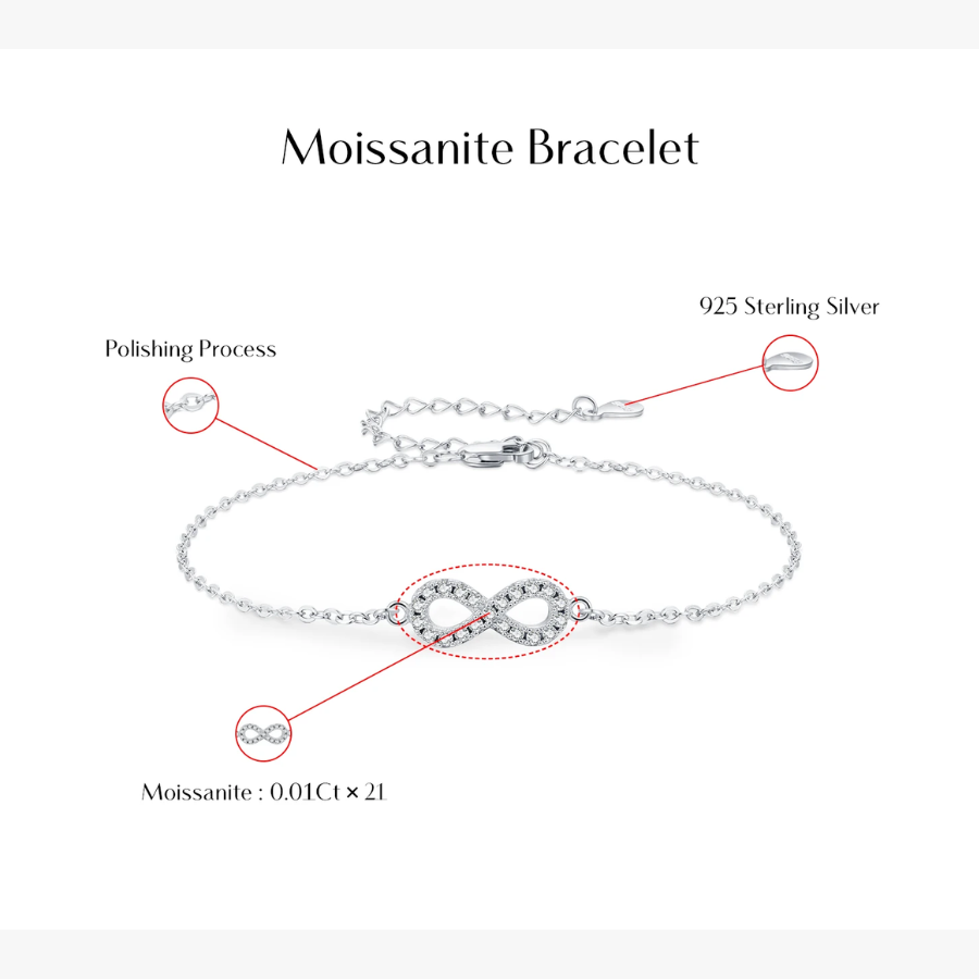 Elegant D Color Moissanite Infinity Bracelet – 925 Sterling Silver