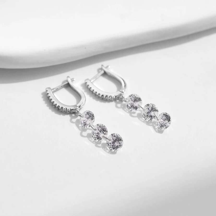 Sparkling Clear CZ Swing Dangle Earrings – 925 Sterling Silver