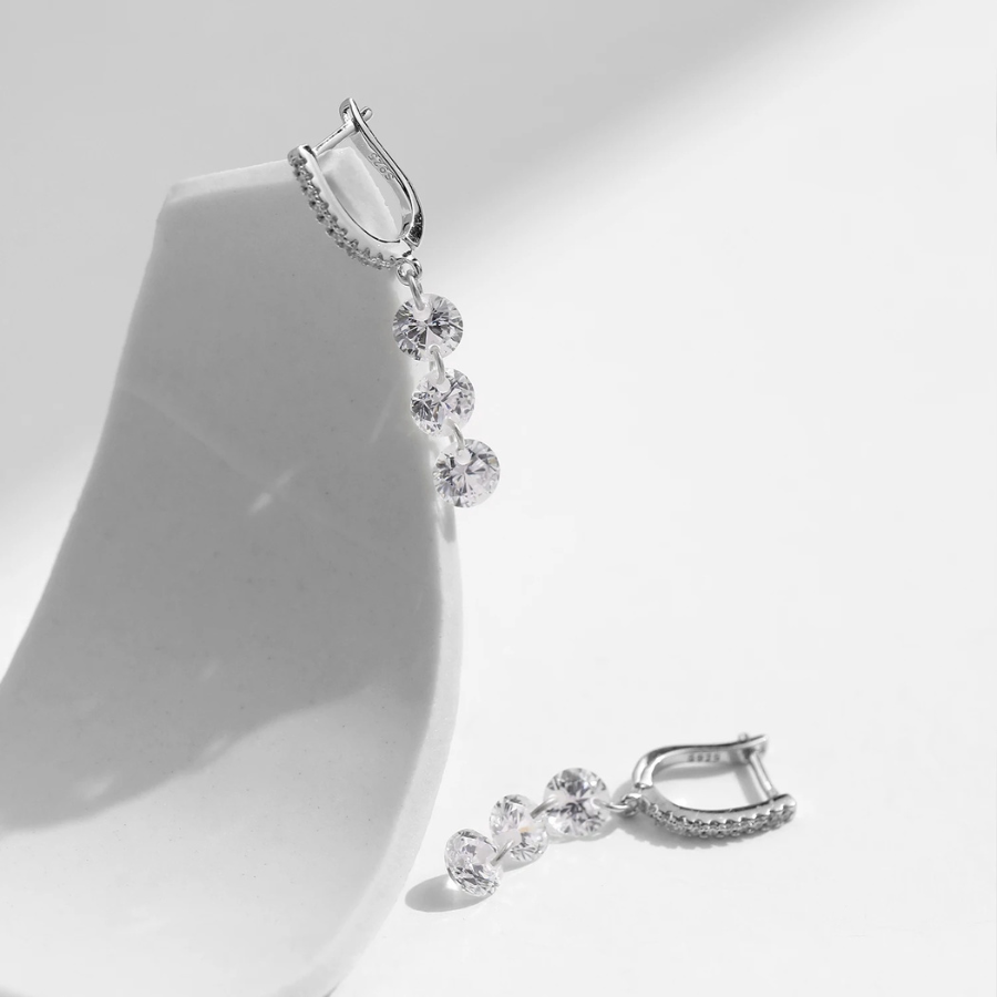 Sparkling Clear CZ Swing Dangle Earrings – 925 Sterling Silver