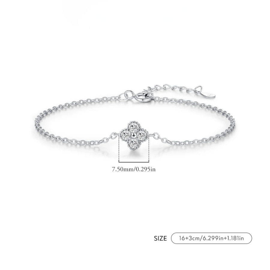 Lucky Four Leaf Clover CZ Bracelet – 925 Sterling Silver