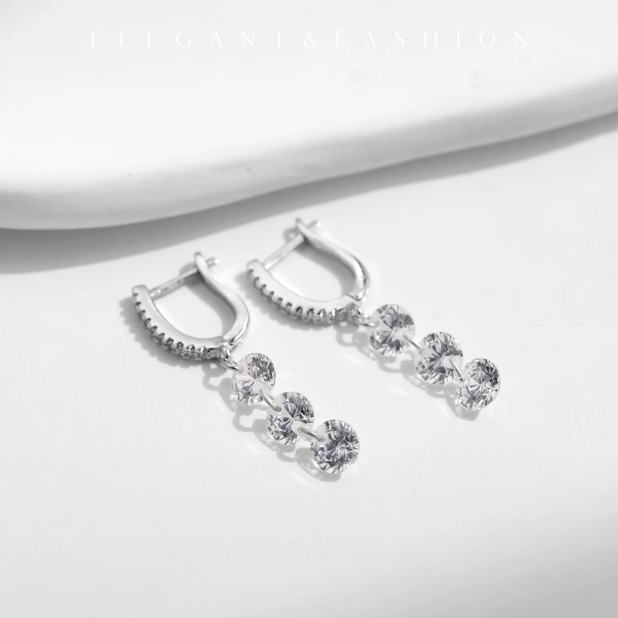 Sparkling Clear CZ Swing Dangle Earrings – 925 Sterling Silver
