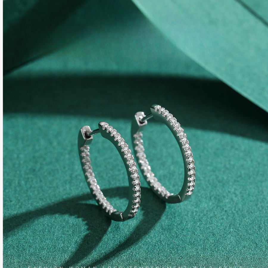 Classic Clear CZ Hoop Earrings – 925 Sterling Silver