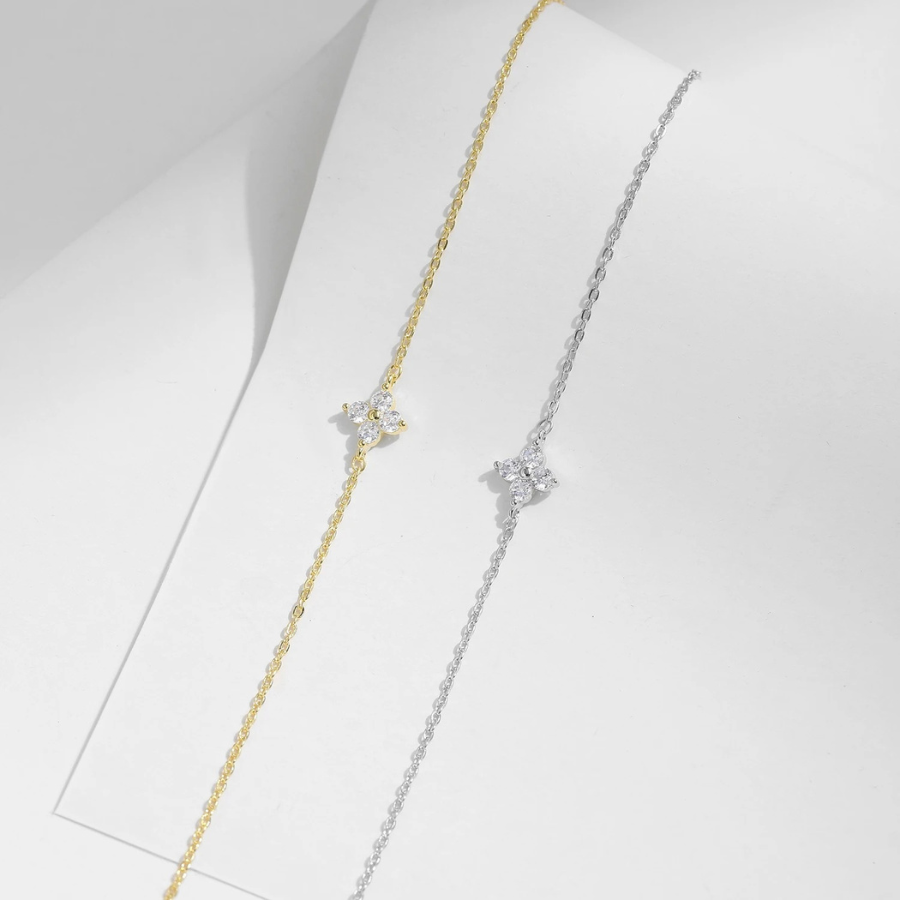 Elegant Four Leaf Clover CZ Bracelet – 925 Sterling Silver