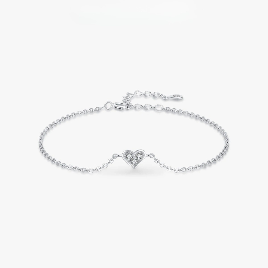 18K Elegant Heart Crystal Bracelet – 925 Sterling Silver
