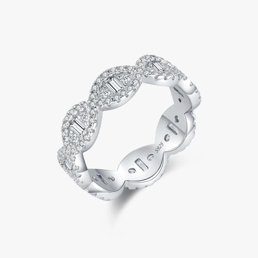 Sparkling Geometric CZ Eternity Band – 925 Sterling Silver