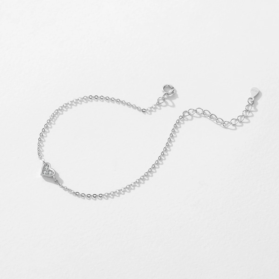 18K Elegant Heart Crystal Bracelet – 925 Sterling Silver