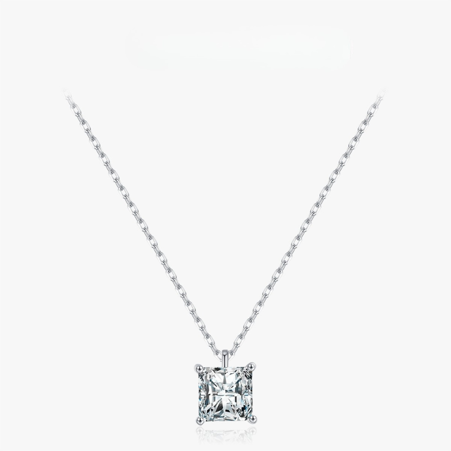 Elegant Square CZ Necklace – Platinum Plated 925 Sterling Silver Fine Jewelry