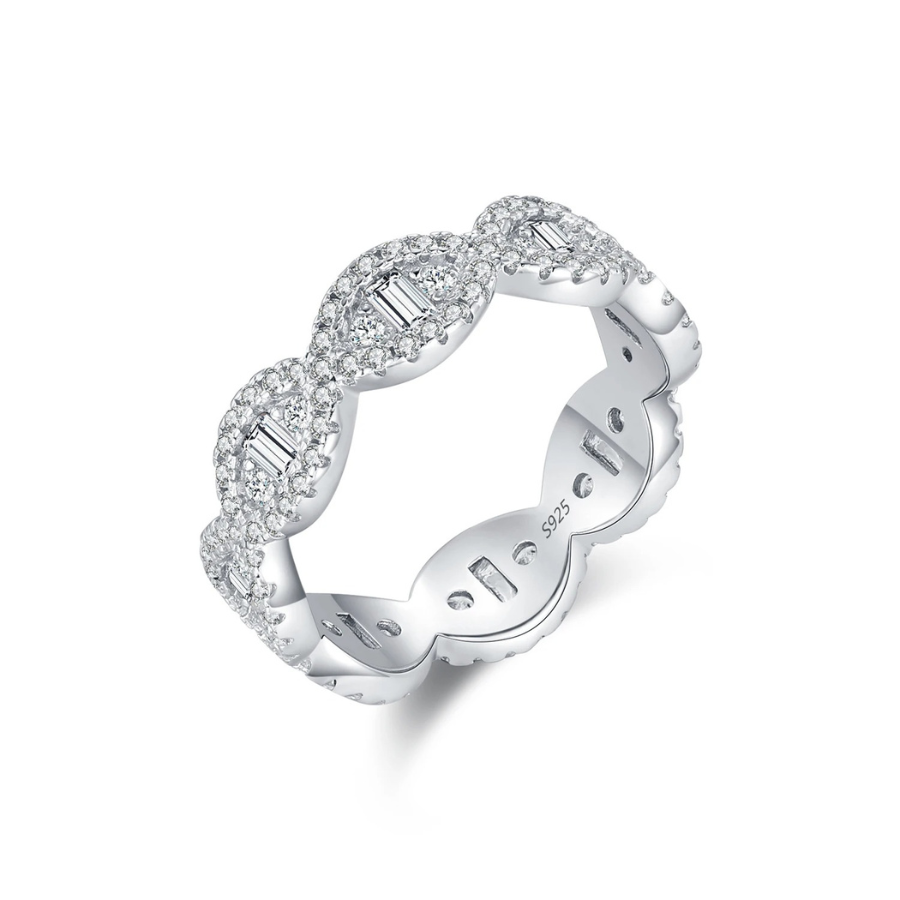 Sparkling Geometric CZ Eternity Band – 925 Sterling Silver