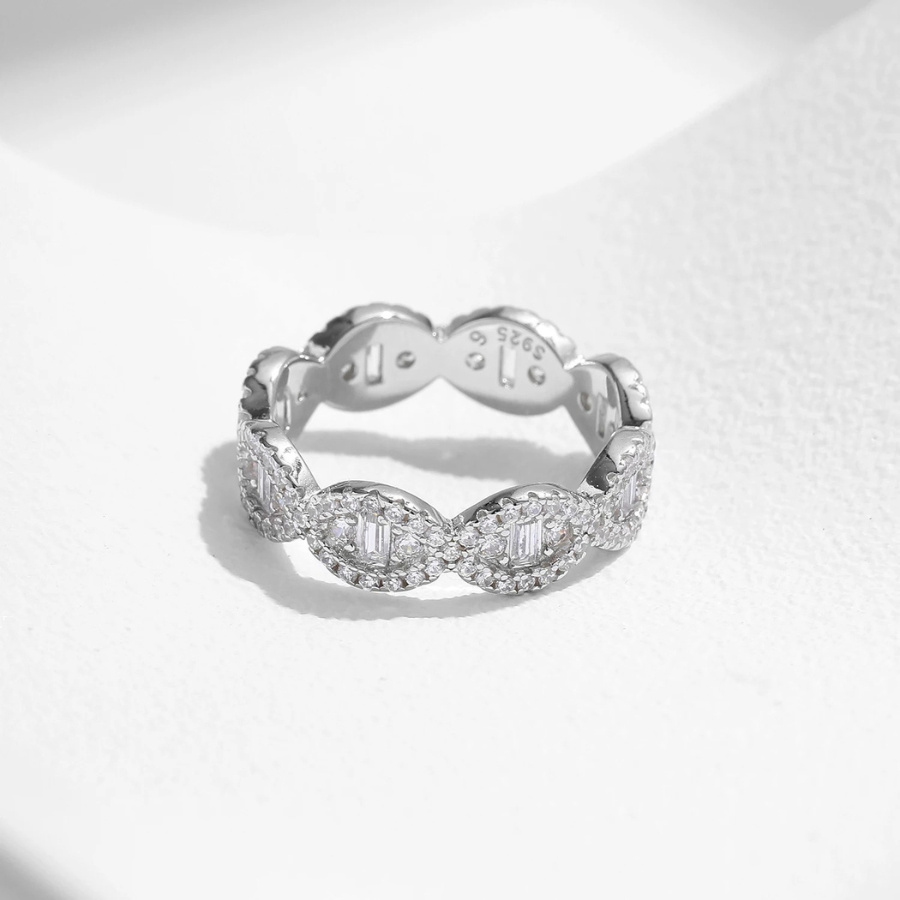 Sparkling Geometric CZ Eternity Band – 925 Sterling Silver
