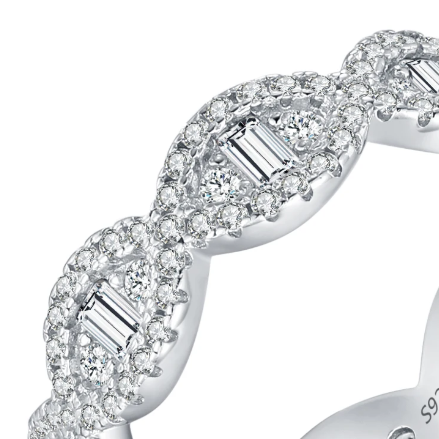 Sparkling Geometric CZ Eternity Band – 925 Sterling Silver