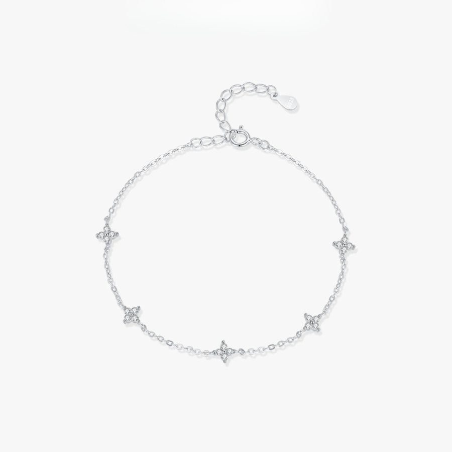 18K Dainty Mini Flower CZ Bracelet – 925 Sterling Silver