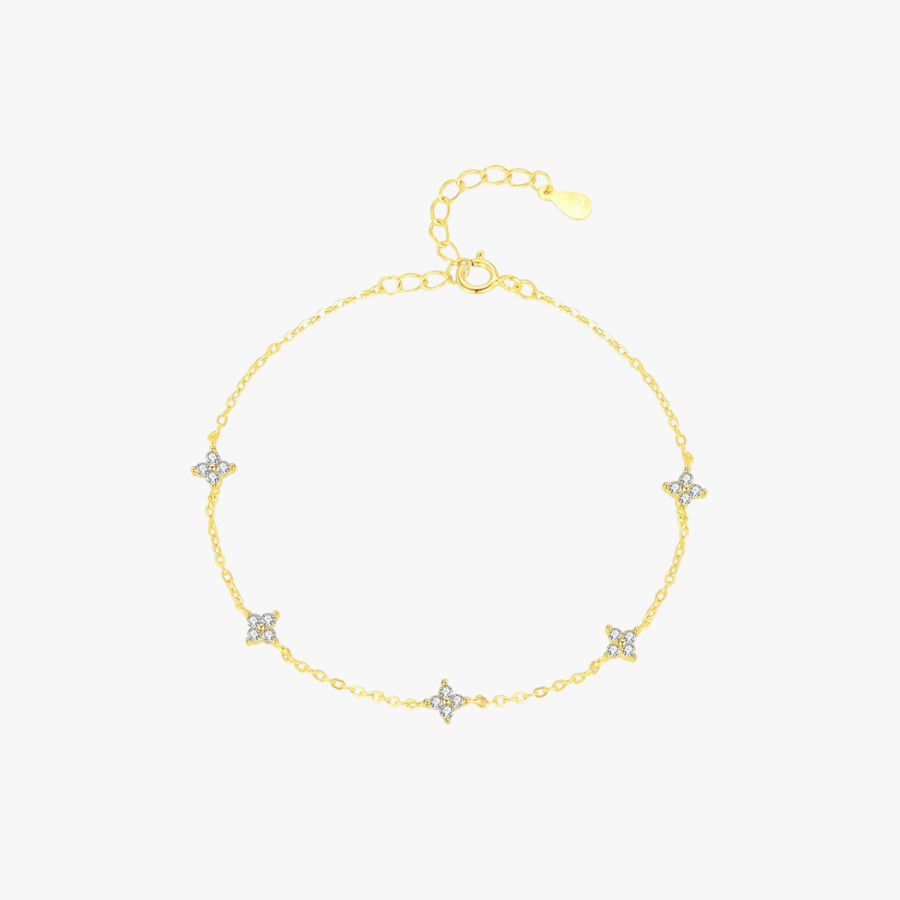 18K Dainty Mini Flower CZ Bracelet – 925 Sterling Silver