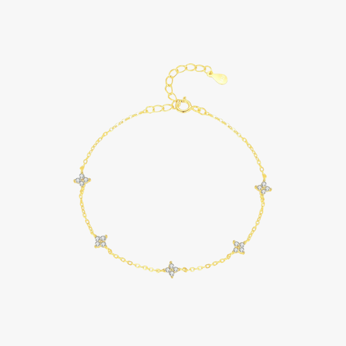 18K Dainty Mini Flower CZ Bracelet – 925 Sterling Silver