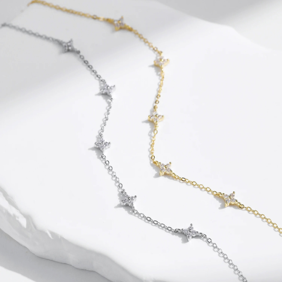 18K Dainty Mini Flower CZ Bracelet – 925 Sterling Silver