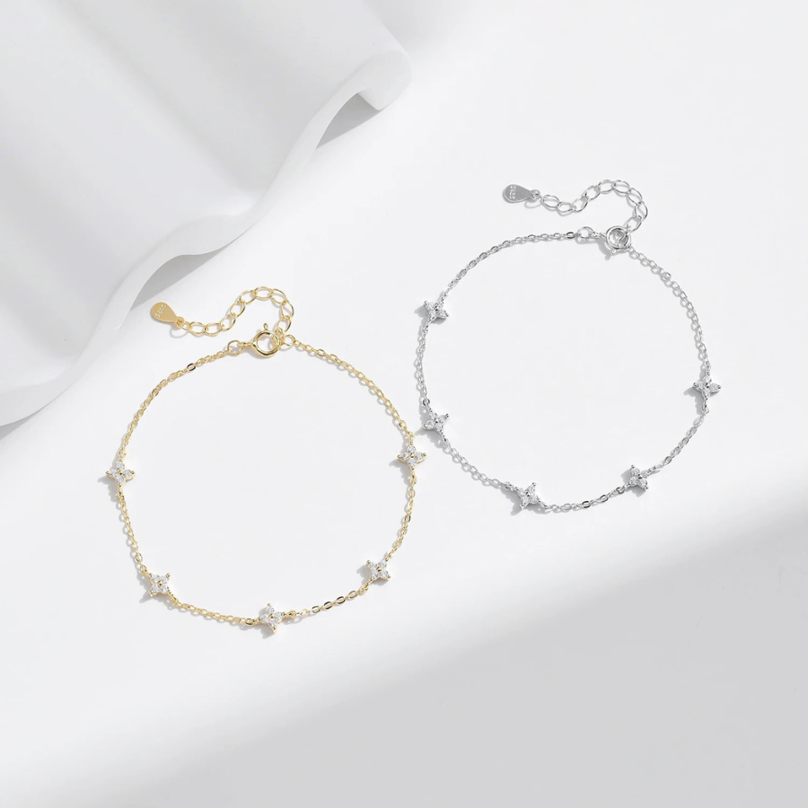 18K Dainty Mini Flower CZ Bracelet – 925 Sterling Silver