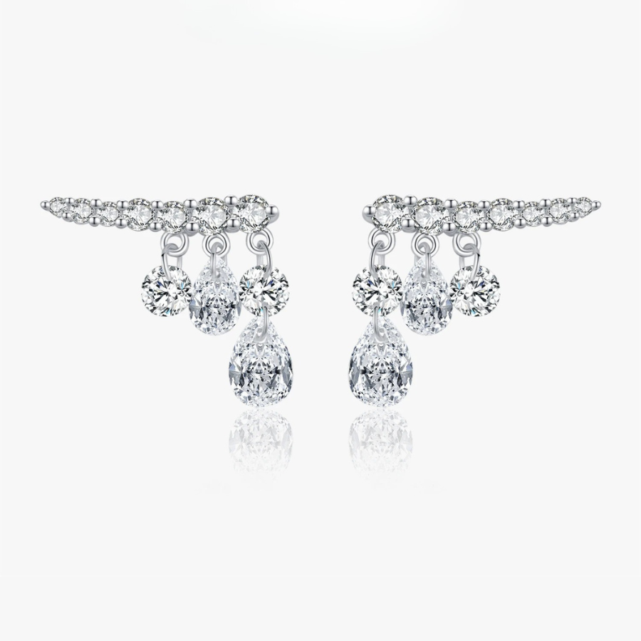 Geometric Water Drop CZ Stud Earrings – 925 Sterling Silver