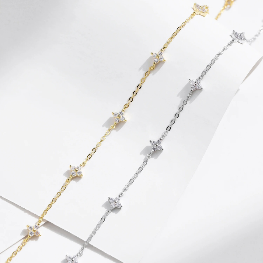 18K Dainty Mini Flower CZ Bracelet – 925 Sterling Silver