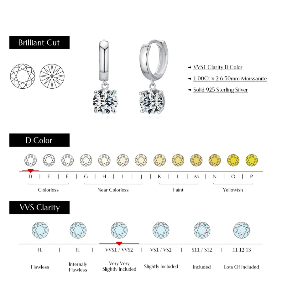1.0CT D Color Moissanite Hoop Earrings – 925 Sterling Silver