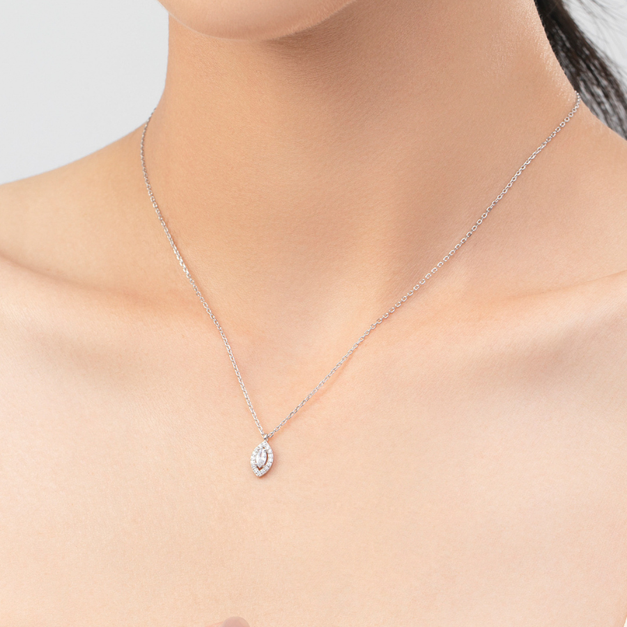 Trendy Rhombus CZ Necklace – Gold Tone 925 Sterling Silver Jewelry