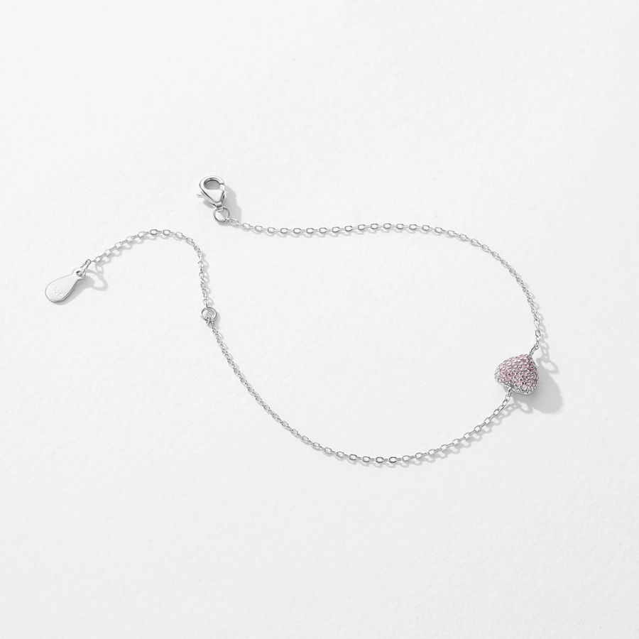 18K Romantic Pink Zircon Heart Bracelet – 925 Sterling Silver