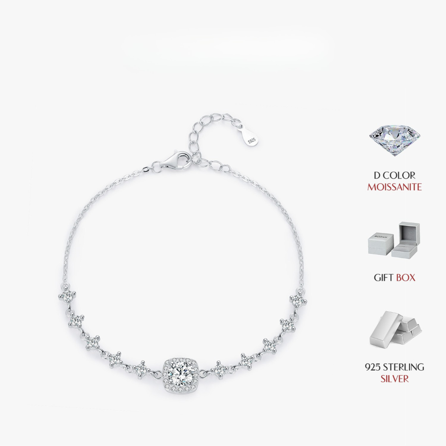 18K Luxury Moissanite Halo Bracelet – 0.8CT D Color 925 Sterling Silver