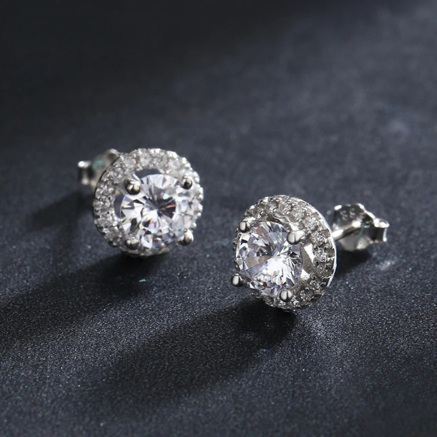 Luxury Round CZ Stud Earrings – 925 Sterling Silver