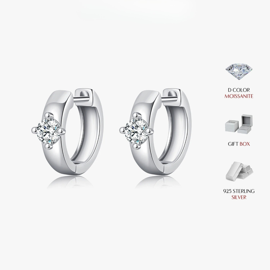 Elegant Round Moissanite Ear Buckle Earrings – 925 Sterling Silver