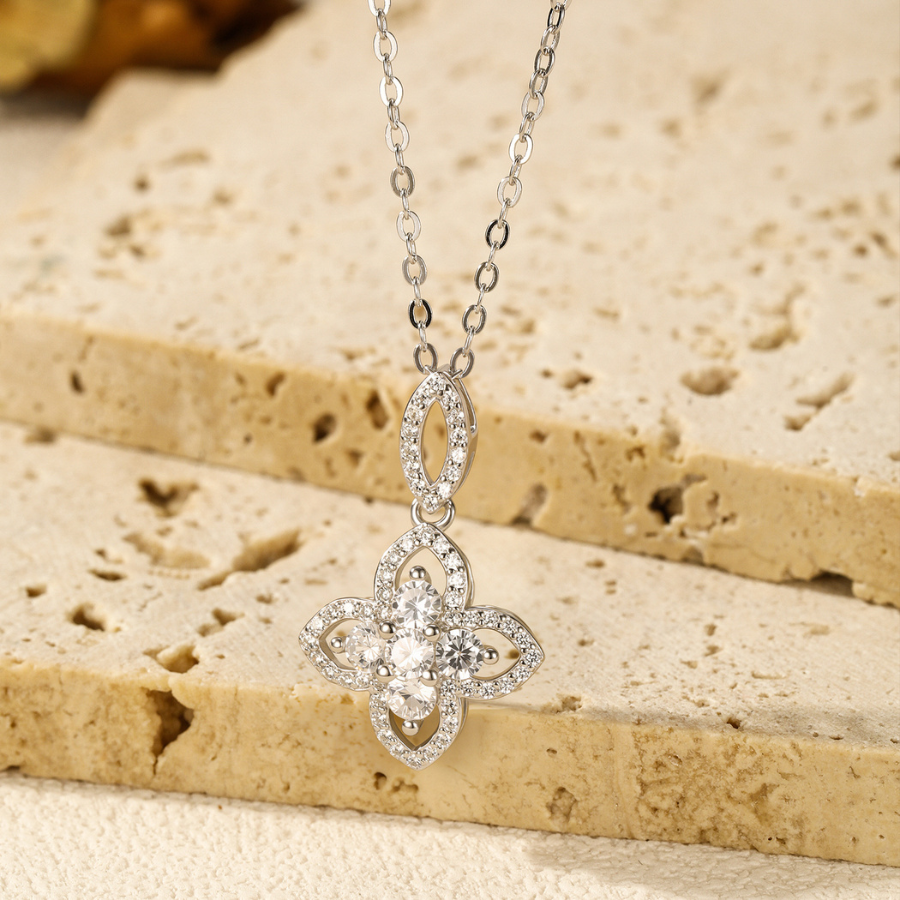 Lucky Four Leaf Clover CZ Necklace – Elegant 925 Sterling Silver Jewelry