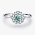 Green Teal Moissanite Halo Ring – 925 Sterling Silver