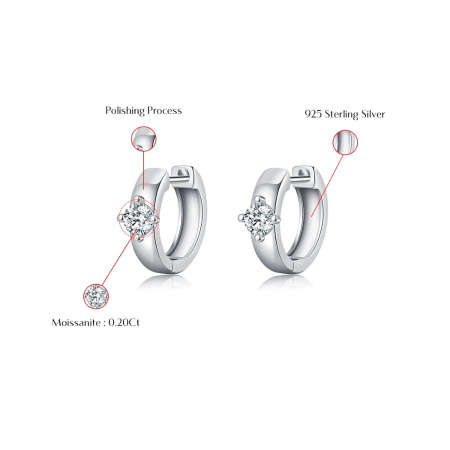 Elegant Round Moissanite Ear Buckle Earrings – 925 Sterling Silver