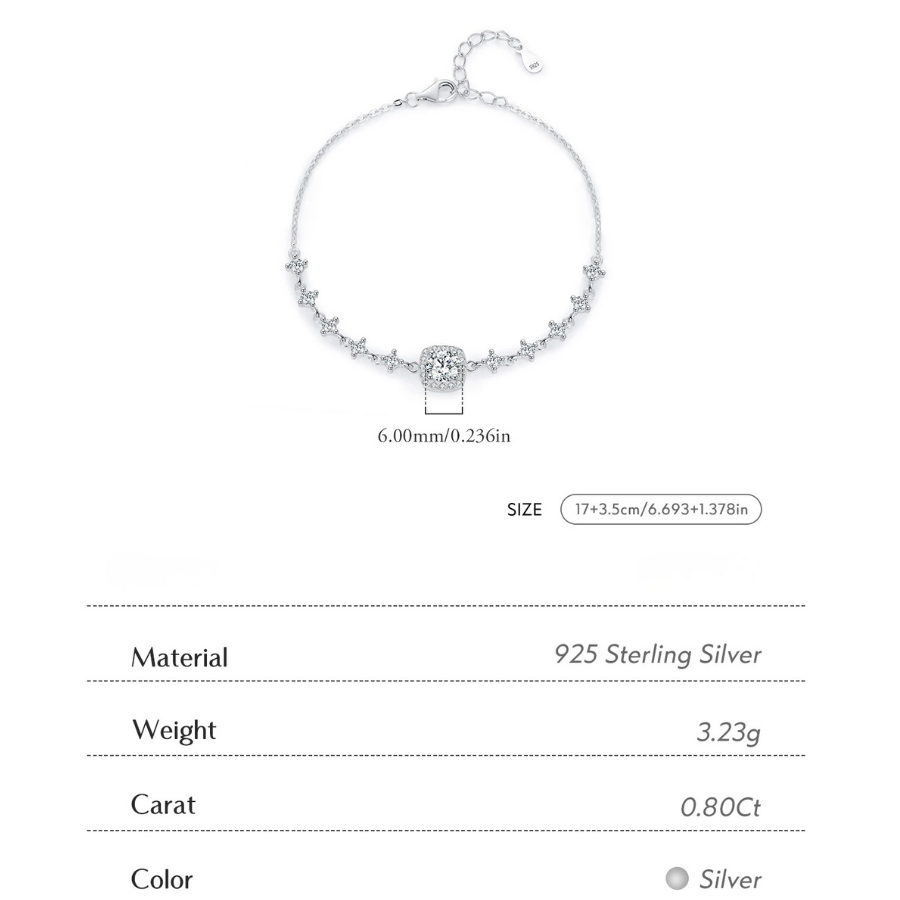 18K Luxury Moissanite Halo Bracelet – 0.8CT D Color 925 Sterling Silver