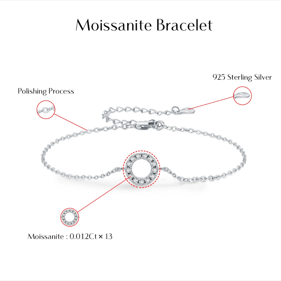 Elegant Hollow Round Moissanite Bracelet – 925 Sterling Silver