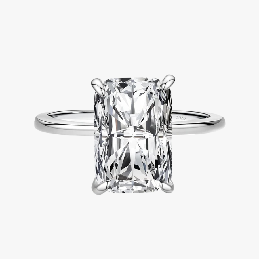 18K Classic Rectangular Cut CZ Ring – 925 Sterling Silver
